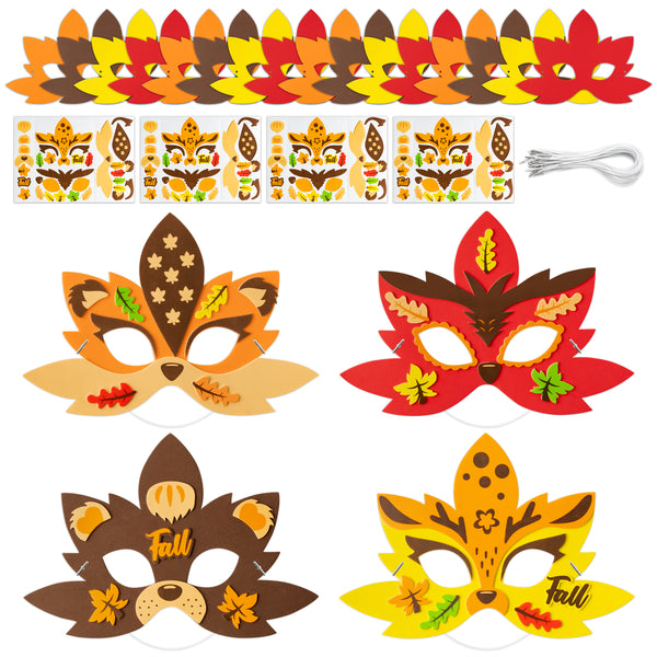 Dvbonike 16Pcs Fall Maple Leaf Mask Craft Kits for Kids Make Your Own Foam Woodland Animal 3D Masks DIY Autumn Stickers Mask Fall Harvest Thanksgiving Party Favor Art Project Family Classroom Activity