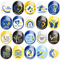Dvbonike 100Pcs Down Syndrome Awareness Button Pins - Blue Yellow Ribbon Round Badges Party Favor Care Support Pinback Decoration for School Classroom Activity Gift Supplies Clothe Bag Accessories