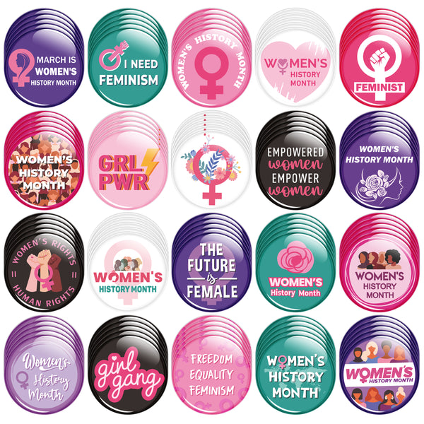 Dvbonike 100Pcs Women's History Month Button Pins Party Favor - Feminist Round Badge Pinback Girl Power Female Decoration for Feminism Support Celebration Activity Supplies Clothe Bag Accessories