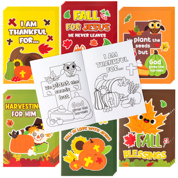 Dvbonike 24Pcs Fall Religious Coloring Books - Christian Bible DIY Color-in Pages Booklet Bulk Drawing Autumn Theme Activity Party Supplies for Sunday School Classroom Rewards Artwork Gift for Kids