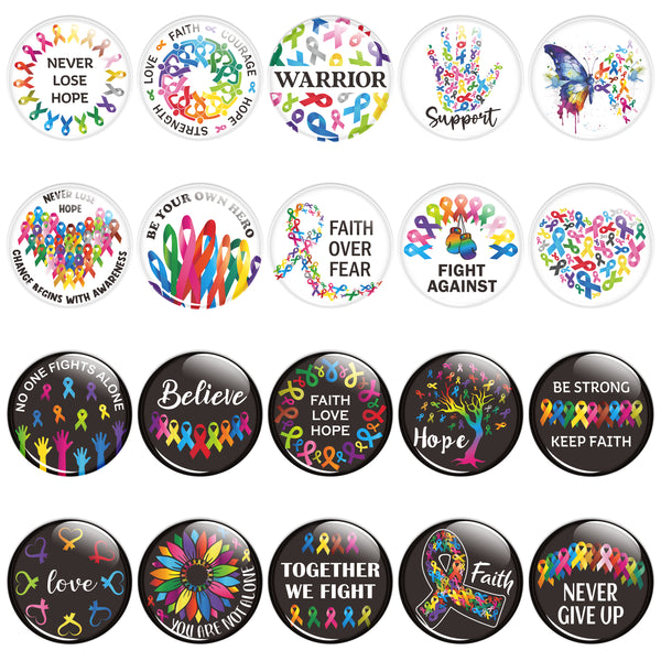 Dvbonike 40Pcs Cancer Awareness Button Pins - Colorful Ribbon Round Badges Assorted Cancer Prevention Pinback Decoration for School Classroom Activity Gift Party Favor Supplies Clothe Bag Accessories
