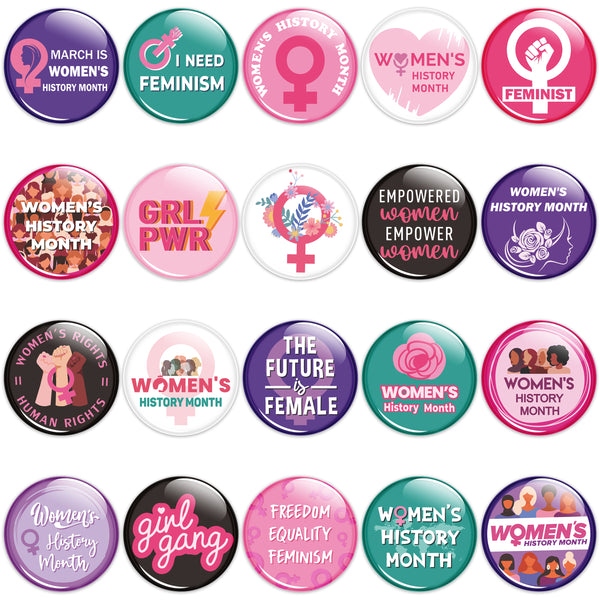 Dvbonike 40Pcs Women's History Month Button Pins Party Favor - Feminist Round Badge Pinback Girl Power Female Decoration for Feminism Support Celebration Activity Supplies Clothe Bag Accessories