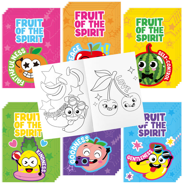 Dvbonike 24Pcs Fruit of the Spirit Coloring Books - Religious Bible DIY Color-in Pages Booklet Bulk Drawing Holiday Christian Activity Supplies for Sunday School Classroom Reward Artwork Gift for Kids