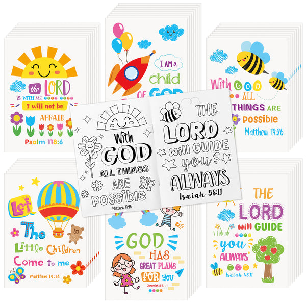 Dvbonike 48Pcs Religious Coloring Books - Bible Verses DIY Color-in Pages Booklet Bulk Drawing Holiday Christian Theme Activity Supplies for Sunday School Classroom Rewards Artwork Gift for Kids