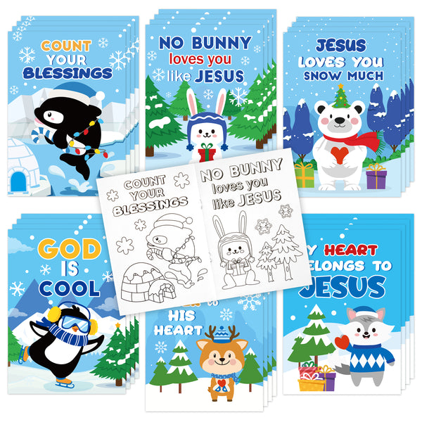 Dvbonike 24Pcs Polar Animals Religious Coloring Books - Winter Christian DIY Color-in Pages Booklet Bulk Drawing Activity Party Supplies for Sunday School Classroom Rewards Artwork Gift for Kids