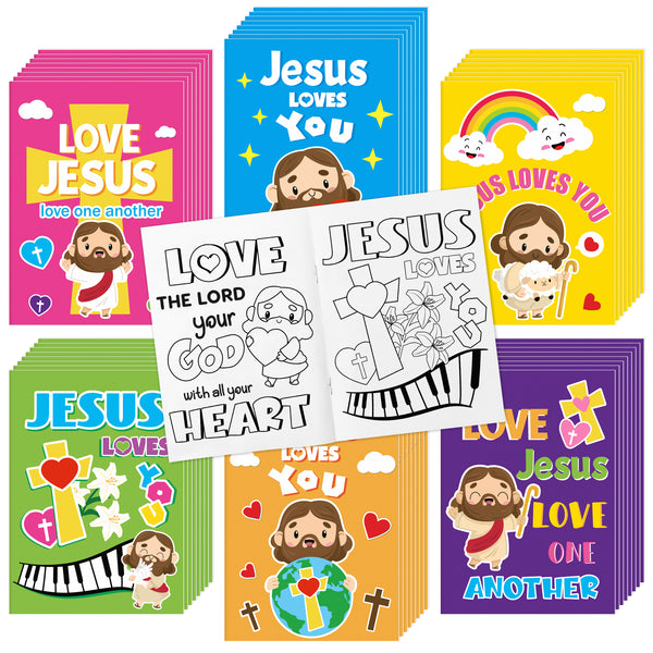Dvbonike 48Pcs Jesus Loves You Coloring Books - Religious Bible DIY Color-in Pages Booklet Bulk Drawing Holiday Christian Activity Supplies for Sunday School Classroom Rewards Artwork Gift for Kids