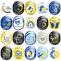 Dvbonike 40Pcs Down Syndrome Awareness Button Pins - Blue Yellow Ribbon Round Badges Party Favor Care Support Pinback Decoration for School Classroom Activity Gift Supplies Clothe Bag Accessories