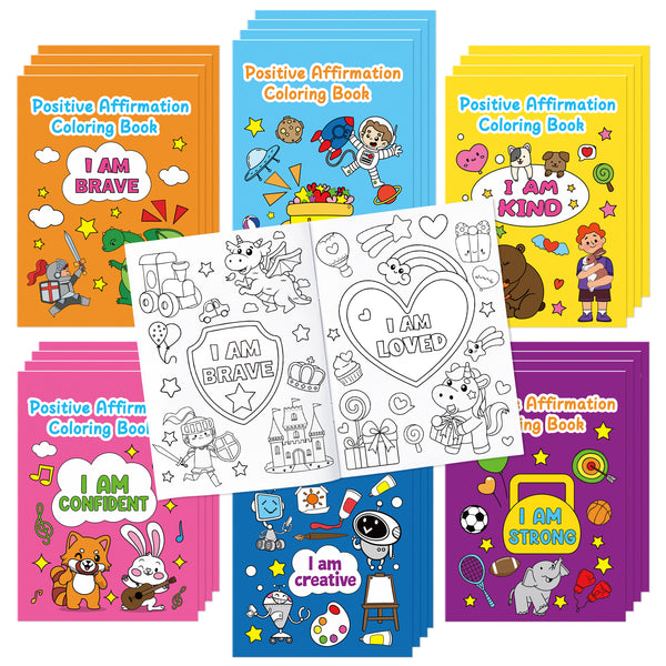 Dvbonike 24Pcs Positive Affirmation Coloring Books - Promote Confidence DIY Color-in Pages Booklet Bulk Drawing Motivational Stress Relieving Party Supplies for School Classroom Rewards Gift for Kids