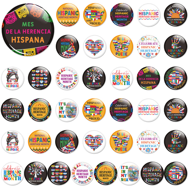 Dvbonike 40Pcs Hispanic Heritage Month Button Pins - Spanish Speaking Countries Latino American Round Badge Festival Pinback Decoration for Activity Gift Party Favor Supplies Clothe Bag Accessories