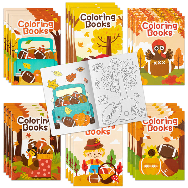 Dvbonike 24Pcs Fall Football Coloring Books Thanksgiving DIY Color-in Pages Maple Leaves Pumpkin Turkey Drawing Booklet Party Favors Gifts Home Classroom Art Activity Supplies for Kids Toddlers