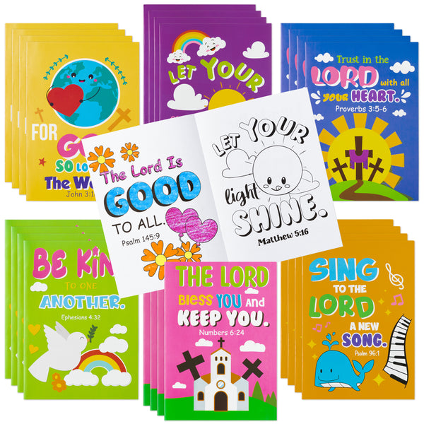 Dvbonike 24Pcs Bible Coloring Books Religious Theme DIY Color-in Pages with Inspirational Words Drawing Holiday Christian Activity Supplies for Sunday School Classroom Rewards Artwork Gift for Kids