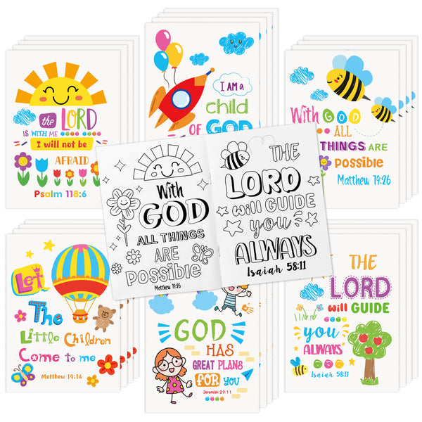 Dvbonike 24Pcs Religious Coloring Books - Bible Verses DIY Color-in Pages Booklet Bulk Drawing Holiday Christian Theme Activity Supplies for Sunday School Classroom Rewards Artwork Gift for Kids