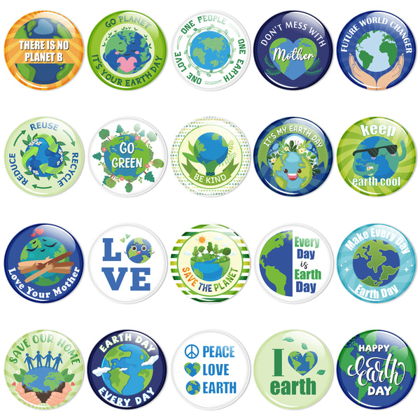 Dvbonike 40Pcs Earth Day Button Pins - Save The Earth Round Badge Environmental Protection Pinback Decoration for School Classroom Educational Activity Gift Party Favor Supplies Clothe Bag Accessories