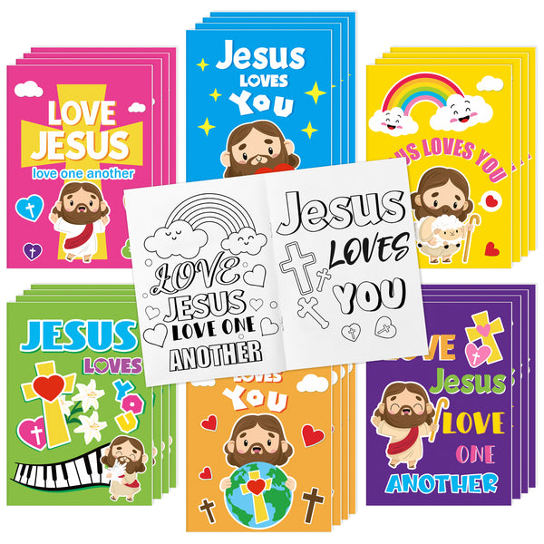 Dvbonike 24Pcs Jesus Loves You Coloring Books - Religious Bible DIY Color-in Pages Booklet Bulk Drawing Holiday Christian Activity Supplies for Sunday School Classroom Rewards Artwork Gift for Kids