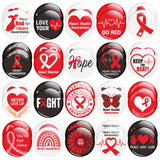 Dvbonike 40Pcs Heart Health Awareness Button Pins - Red Ribbon Round Badges Party Favor Heart Disease Awareness Pinback Decoration for School Classroom Activity Gift Supplies Clothe Bag Accessories