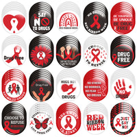 Dvbonike 100Pcs Red Ribbon Week Button Pins - Drug Free Awareness Round Badges Anti Drugs Pinback Decoration for School Classroom Educational Activity Gift Party Favor Supplies Clothe Bag Accessories