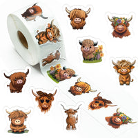 Dvbonike 800Pcs Cute Highland Cow Roll Stickers 8 Style Cartoon Hyland Cattle Decals for Kids, Water Bottle Laptop Scrapbook Luggage Decor Incentive School Classroom Rewards Gift Party Favor Supplies