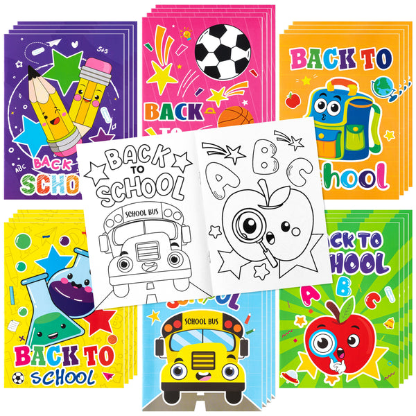 Dvbonike 24Pcs Back to School Coloring Books - First Day of School DIY Color-in Pages Pencil Schoolbag Cute Patterns Drawing Booklet Classroom Reward Art Activity Gifts Party Favors Supplies for Kids