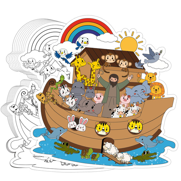 Dvbonike 24Pcs Color Your Own Noah Ark Cards Sunday School Crafts for Kids 9.4 x 9.4 inch Coloring Card with Biblical Scene Animals Drawing Decor Party Gifts Home Classroom Art Activity Supplies