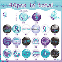 Dvbonike 40Pcs Suicide Prevention Awareness Button Pins Blue Purple Ribbon Semicolon Round Badges, World Suicide Prevention Day Hope Faith Brooch Pin Decoration Supplies, Clothing Bag Hat Accessories