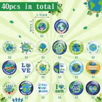 Dvbonike 40Pcs Earth Day Button Pins - Save The Earth Round Badge Environmental Protection Pinback Decoration for School Classroom Educational Activity Gift Party Favor Supplies Clothe Bag Accessories