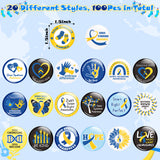 Dvbonike 100Pcs Down Syndrome Awareness Button Pins - Blue Yellow Ribbon Round Badges Party Favor Care Support Pinback Decoration for School Classroom Activity Gift Supplies Clothe Bag Accessories