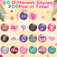 Dvbonike 200Pcs Women's History Month Button Pins - Feminist Round Badge Pinback Girl Power Female Decoration for Feminism Support Celebration Activity Party Favor Supplies Clothe Bag Accessories