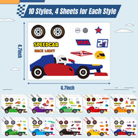 Dvbonike 40Pcs Make a Race Car Stickers for Kids Make Your Own Speedcar Sticker DIY Racing Vehicle Waterproof Decals Birthday Party Decoration Manual Activity Classroom Rewards Party Favor Supplies