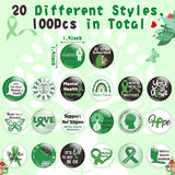 Dvbonike 100Pcs Mental Health Awareness Button Pins - Green Ribbon Round Badges Mental Health Awareness Month Pinback Decoration Party Favor Supplies, Clothing Bag Hat Accessories