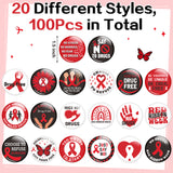 Dvbonike 100Pcs Red Ribbon Week Button Pins - Drug Free Awareness Round Badges Anti Drugs Pinback Decoration for School Classroom Educational Activity Gift Party Favor Supplies Clothe Bag Accessories