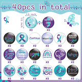Dvbonike 40Pcs Suicide Prevention Awareness Button Pins Blue Purple Ribbon Semicolon Round Badges, World Suicide Prevention Day Hope Faith Brooch Pin Decoration Supplies, Clothing Bag Hat Accessories