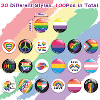 Dvbonike 100Pcs Gay Pride Button Pins - Rainbow LGBT Round Badges Love is Love Heart Bisexual Proud Brooch Pin for Parade Festival Activity Decoration Party Favors Supplies Clothe Bag Hat Accessories