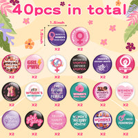 Dvbonike 40Pcs Women's History Month Button Pins Party Favor - Feminist Round Badge Pinback Girl Power Female Decoration for Feminism Support Celebration Activity Supplies Clothe Bag Accessories