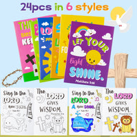 Dvbonike 24Pcs Bible Coloring Books Religious Theme DIY Color-in Pages with Inspirational Words Drawing Holiday Christian Activity Supplies for Sunday School Classroom Rewards Artwork Gift for Kids