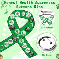 Dvbonike 100Pcs Mental Health Awareness Button Pins - Green Ribbon Round Badges Mental Health Awareness Month Pinback Decoration Party Favor Supplies, Clothing Bag Hat Accessories