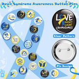 Dvbonike 100Pcs Down Syndrome Awareness Button Pins - Blue Yellow Ribbon Round Badges Party Favor Care Support Pinback Decoration for School Classroom Activity Gift Supplies Clothe Bag Accessories