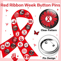 Dvbonike 100Pcs Red Ribbon Week Button Pins - Drug Free Awareness Round Badges Anti Drugs Pinback Decoration for School Classroom Educational Activity Gift Party Favor Supplies Clothe Bag Accessories