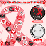 Dvbonike 100Pcs Heart Health Awareness Button Pins - Red Ribbon Round Badges Party Favor Heart Disease Awareness Pinback Decoration for School Classroom Activity Gift Supplies Clothe Bag Accessories