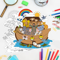 Dvbonike 24Pcs Color Your Own Noah Ark Cards Sunday School Crafts for Kids 9.4 x 9.4 inch Coloring Card with Biblical Scene Animals Drawing Decor Party Gifts Home Classroom Art Activity Supplies