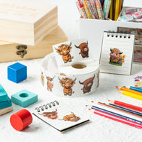 Dvbonike 800Pcs Cute Highland Cow Roll Stickers 8 Style Cartoon Hyland Cattle Decals for Kids, Water Bottle Laptop Scrapbook Luggage Decor Incentive School Classroom Rewards Gift Party Favor Supplies