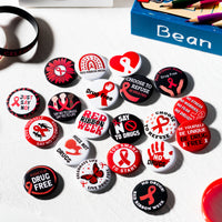 Dvbonike 100Pcs Red Ribbon Week Button Pins - Drug Free Awareness Round Badges Anti Drugs Pinback Decoration for School Classroom Educational Activity Gift Party Favor Supplies Clothe Bag Accessories