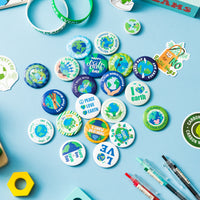Dvbonike 40Pcs Earth Day Button Pins - Save The Earth Round Badge Environmental Protection Pinback Decoration for School Classroom Educational Activity Gift Party Favor Supplies Clothe Bag Accessories