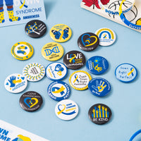 Dvbonike 40Pcs Down Syndrome Awareness Button Pins - Blue Yellow Ribbon Round Badges Party Favor Care Support Pinback Decoration for School Classroom Activity Gift Supplies Clothe Bag Accessories