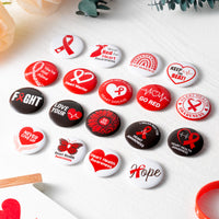 Dvbonike 40Pcs Heart Health Awareness Button Pins - Red Ribbon Round Badges Party Favor Heart Disease Awareness Pinback Decoration for School Classroom Activity Gift Supplies Clothe Bag Accessories