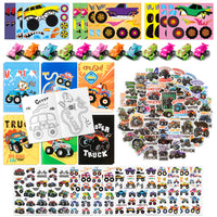 Dvbonike 106Pcs Monster Truck Party Favors Birthday Party Supplies Including Truck Stickers Tattoo Stickers Face Stickers Car Monster Truck Coloring Book for Your Friends Gift Reward Students Kids