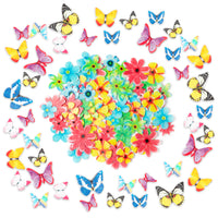 Dvbonike 200Pcs Edible Cupcake Toppers Butterfly Flower Decorations Rice Paper Cake Set Theme Birthday Party Decor Supplies Dessert Food Patterns Picks Mixed Size Colour Wafer Wedding Bridal Shower