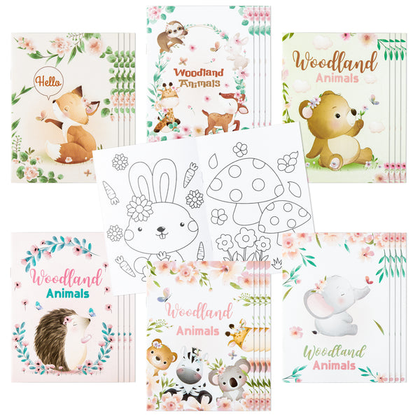 Dvbonike 24Pcs Floral Woodland Animals Coloring Books Including Rabbit Fox Owl Bear Elk DIY Bears Art Drawing Patterns Birthday Party Favors Gifts Home School Activity Supplies for Kids Boys Girls