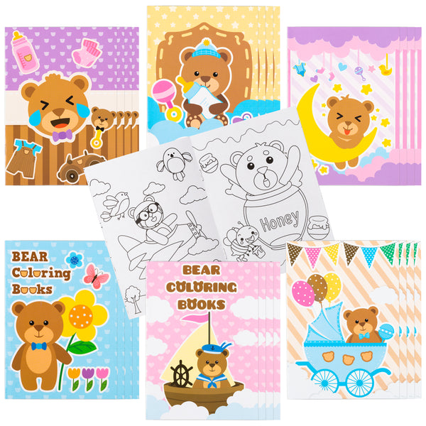 Dvbonike 24Pcs Cute Bear Coloring Books Including Honey Bee Navy Ship Flowers Rainbow DIY Bears Art Drawing Patterns Birthday Party Favors Gifts Home School Activity Supplies for Kids Boys Girls