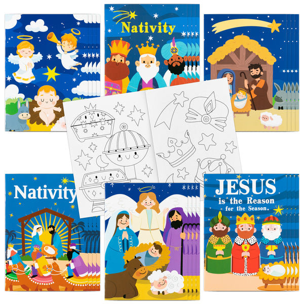 Dvbonike 24Pcs Nativity Coloring Books Christian Theme DIY Art Booklet with Cute Drawing Patterns Bible Savior Religious Christmas Gifts Sunday School Church Activity Supplies for Kids Age 4-8