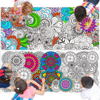 Dvbonike 2Pcs Jumbo Mandala Coloring Poster Giant Flower Color-in Paper Poster DIY Drawing Art Blank Banner Table Cover 55.1 x 23.6 inch Wall Decor, Home School Activity Party Supplies for Kids